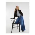 River Island Blue Petite Low Rise Palazzo Wide Leg 100% Cotton Jeans