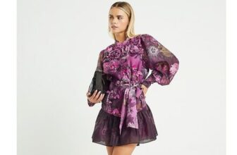 River Island River Island Womens Mini Dress Petite Purple 3D Floral Belted