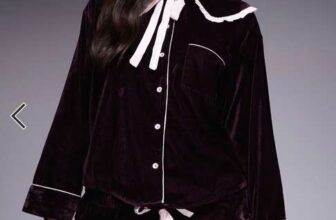 River Island Velvet Frill Collar Pyjama Set in Dark Purple