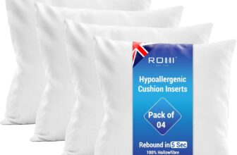 Rohi Set of 4 Hypoallergenic Cushion pads 45cm x 45cm – White polyster square Cushions – Standard stuffer pack of Cushion inserts 45cm x 45cm (Pack of 4 18×18)