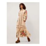 Rosaleigh Long Sleeve Floral Maxi Dress Cream