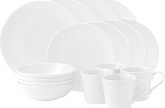 Royal Doulton – Gordon Ramsay Maze White Collection – Stoneware Set of 16 – Dinner Plates, Side Plates, Cereal Bowls & Mugs – Ideal for Breakfast, Lunch and Dinner