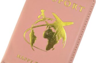 RuiChy Happy Travel Passport Holder, Universal PU Leather Passport Cover for Women Men, Gold Foil Printed Portable Travel Wallet Case Organiser for Tickets Boarding Passes Credit Cards (Pink)