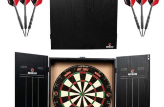 Ruthless Home Dart Board Centre Including Cabinet, Dartboard and 2 Sets of Darts (USB), LED Light Options – Sold by Darts Corner / FBA