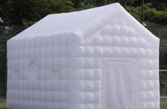 SAYOK Inflatable Nightclub Cube Party Tent with Air Blower, 5.4×4.5×4 5mH Portable Disco LED Lgith House for Birthday Wedding Christmas Raves Dance Floor Yard Party (White)