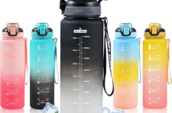 SEASEVEN 1L Water Bottle with Straw,Plastic Drinks Bottle,1 Litre Sports Water Bottles with Time Markings,Girls Boys Waterbottle Leak-Proof & Bpa-Free for Gym,Cycling, Office, Outdoor