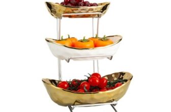 SHEBUYLLI Ceramic Fruit Bowl with Stand, Serving Tray (001Gold)