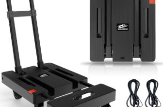 SOLEJAZZ Folding Hand Truck Dolly, Portable Dolly for Moving, 230KG Trolley with 6 Wheels & 2 Bungee Cords for Luggage, Travel, Moving, Shopping, Office Use, Black