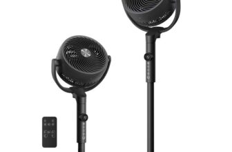 SONGMICS 20 dB Quiet Pedestal Fan with Remote, Cooling Air Circulator, 120135 Oscillating 15 Speeds 15 h Timer 3 Modes Adjustable Height