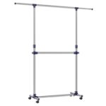 SONGMICS Adjustable Garment Rack Clothes Hanging Rail Stand with Middle Rail – Stainless Steel Clad Pipe LLR41L Blue