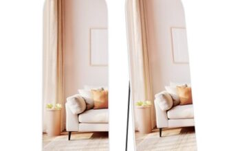 SONGMICS Arched Full-Length Mirror with Stand, 160×50 Cm, Matte White