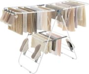 SONGMICS Clothes Airer, Foldable Clothes Drying Rack, Clothes Horse with Height-Adjustable Wings,