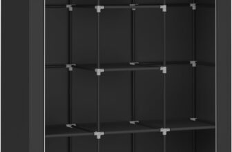 SONGMICS Clothes Wardrobe, Portable Closet, Garment Organiser Rack with Non-Woven Fabric Cover, Hanging Rails, Shelves, Large Capacity, Ink Black RYG096B01, 130x45x168cm