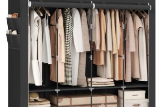 SONGMICS Clothes Wardrobe Portable Closet with 4 Rails, Shelves & Side Pockets 170x45x167cm – Sold by SONGMICS HOME UK / FBA