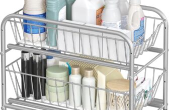 SONGMICS Cupboard Organiser, 2-Tier Under Sink Storage Organiser with Sliding Basket Drawers, Stackable Cabinet Organiser for Kitchen, Bathroom, Dove Grey KCS017E01V1