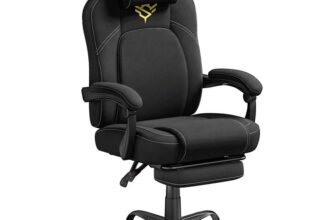 SONGMICS Ergonomic Gaming Chair with Footrest, Headrest, Adjustable Height, Ink Black