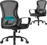 SONGMICS Ergonomic Office Chair, Mesh Swivel Desk Chair with Lumbar Support, Rocking Function, Armrests, for Home Office, Bedroom, Black OBN043BH03