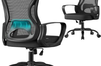 SONGMICS Ergonomic Office Chair, Mesh Swivel Desk Chair with Lumbar Support, Rocking Function, Armrests, for Home Office, Bedroom, Black OBN043BH03