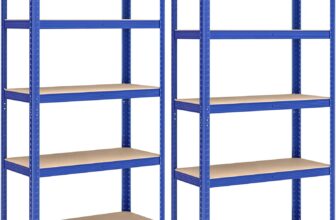 SONGMICS GLR040Q02 Set of 2 Heavy Duty Shelving Units, Steel Shelving Unit, 5 Shelves, Screwless for Garage, Warehouse, Utility Room, Load Capacity 875 kg, 40 x 90 x 180 cm, Blue