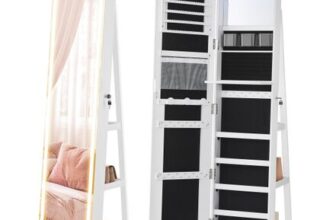 SONGMICS LED Mirror Jewellery Cabinet Standing, Lockable Jewellery