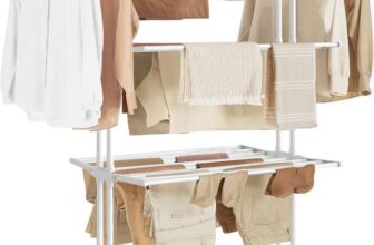 SONGMICS Large Clothes Airer, 4-Tier, 63.5 x 128 x 173cm, Stainless Steel – White / Grey