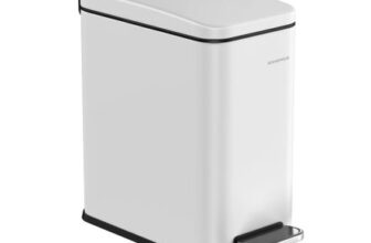 SONGMICS Narrow Pedal Bathroom Bin with Lid, White, 2.6 Gal