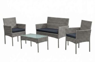 SONGMICS Patio Conversation Set, 4-Piece Rattan Lounge Furniture with Table and Chairs – Members Price Free To Join – With Code