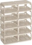 SONGMICS Shoe Rack, 10 Compartments, Space-Saving, Open Shoe Storage, Hallway, Bathroom, Cappuccino Beige LPC038K01