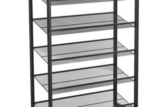SONGMICS Shoe Rack, 5-Tier Stackable Shelf, Metal Shoe Organiser with Adjustable Flat or Angled Shelves, 30.5 x 74 x 103.8 cm
