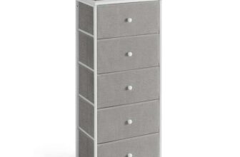 SONGMICS Tall & Slim Chest of Drawers, Dove Grey and Cream White LTS315G01