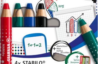 STABILO MARKdry – Whiteboard and Flipchart Marker Pencil – Pack of 4 – Assorted Colours with Sharpener and Wiping Cloth