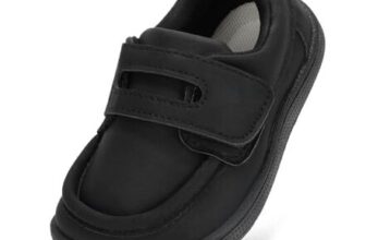 STQ Kids Leather Slip-on School Shoes, All-Black, UK 5