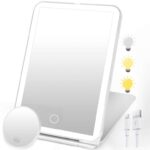 SURFOU Rechargeable Travel Makeup Mirror with Lights, with 10X Mini Magnification & 3 Color LED Lighting