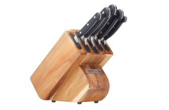 Sabatier Edgekeeper Knife and Acacia Wood Block Set incl Chef, Carving, Utility & Paring Knives