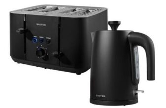 Salter Kuro Kettle and Toaster Set 1.7L Fast Boil 4-Slice Anti-Jamming