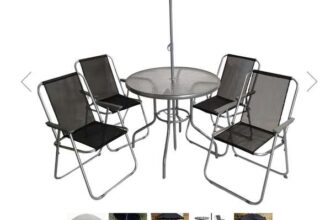 Samuel Alexander 4 Seater Garden Table And Chairs Set Dining Set With Parasol – Black & Grey