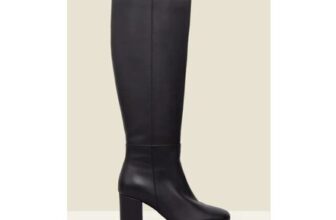 Save 50% on Black Leather mid Heel Knee High Boots at Sosandar