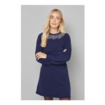 Save 70% on Petite Navy Embellished Knitted Shift Dress at Wallis