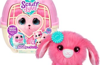 ScruffaLuvs Pet Scruffs Pink – Mystery Plush Toy, 7.5 Tall – Wash to Reveal 1 of 3 Rescue Pets: Puppy, Bunny, or Kitty – Includes 8.7 Deluxe Pet Carrier