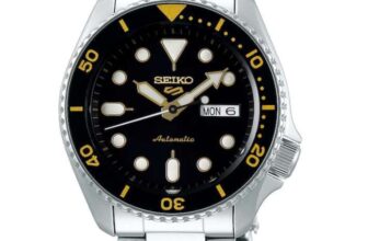 Seiko 5 Sports Automatic Watch, Black/Gold Dial, 42.5mm, Model: SRPD57K1