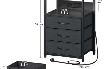 Seventable LED Bedside Table with Charging Station & 3 Storage Drawers with code