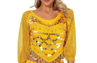 Shiny Belly Dance Top with Back Tie and Sequin Tassels