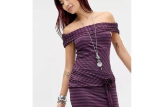 Silence Noise Carlene Stripe Bardot Mini Dress