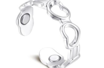 Silver Openwork Heart Magnetic Ring, Adjustable for Women, Gift Box