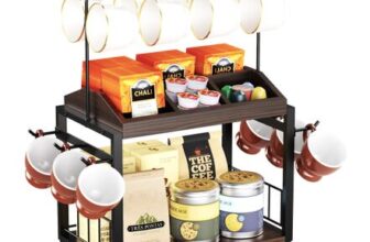 Simaixing 2-Tier Coffee Cup Holder with Open Shelf and 15-Hooks