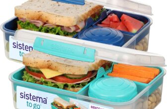 Sistema Bento Box LUNCH Bento School Lunch Boxes with Compartments 1.65 L Food Storage Containers in Minty Teal & Ocean Blue 2 Count