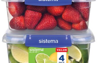 Sistema KLIP IT PLUS Leakproof Food Storage Containers 1 L Airtight & Stackable Meal Prep Containers with Lids School Lunch Boxes BPA-Free 4 Count