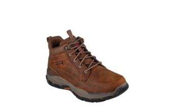 Skechers Respected Mid-Top Leather Moc Toe Lace-up Boots – Brown