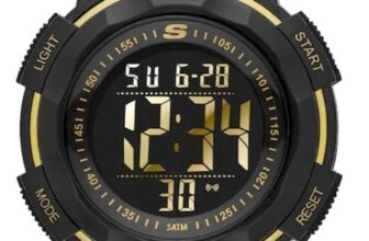 Skechers Ruhland Mens Yellow Detail Digital Dial Black Nylon Strap Watch
