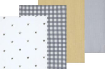 Sleepdown Bubble Bee Printed & Waffle Tea Towels 100% Cotton Half Panama – Super Absorbent Luxury Hotel Quality Kitchen Towel – Pack of 4 – White – 46cm x 65cm